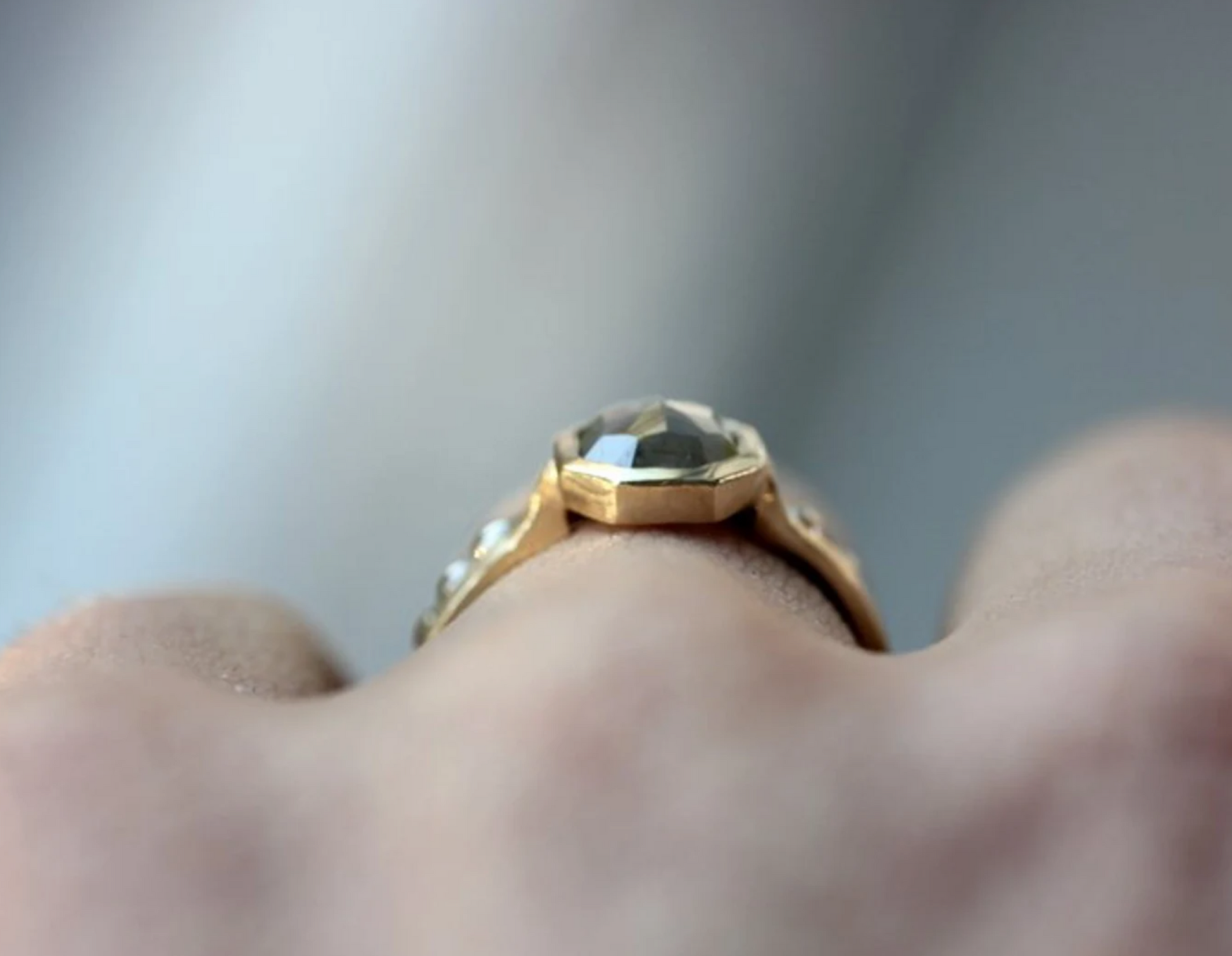 Handmade jewelry featuring a Rose Cut Gray Diamond Ring in 14k Yellow Gold, by Cassin Jewelry.