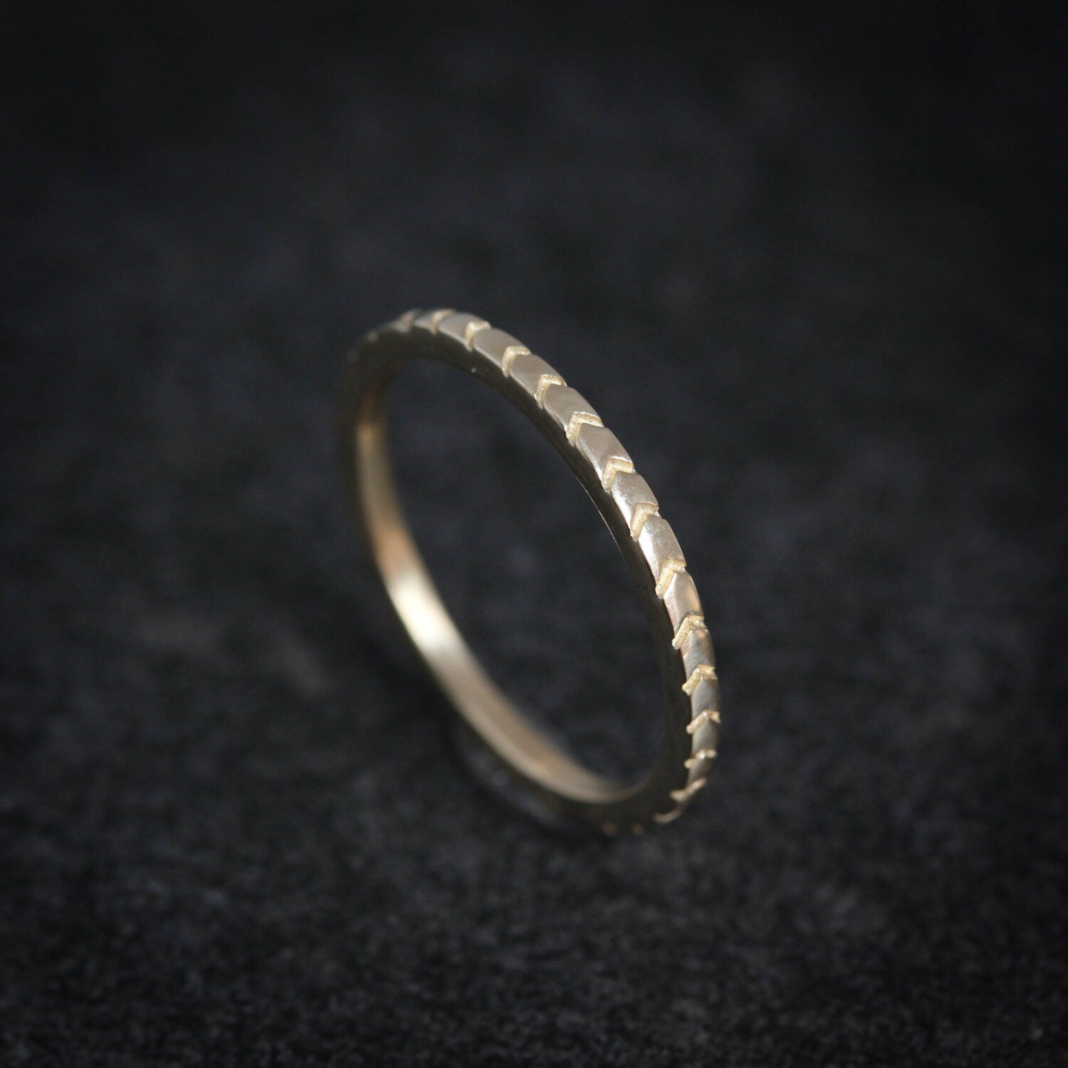 14k Palladium White Gold Gold Chevron Stacking or Wedding Band, Thin Gold Bands, Geometric Stacking Ring - Madelynn Cassin Designs