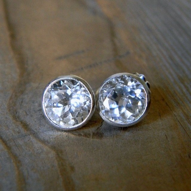 9mm White Topaz Stud Earrings - Madelynn Cassin Designs