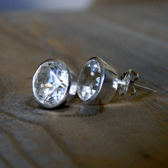 9mm White Topaz Stud Earrings - Madelynn Cassin Designs