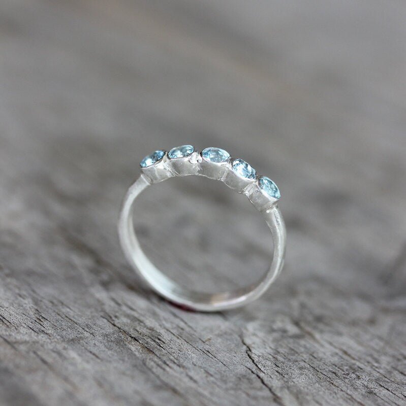 Aquamarine Anniversary Band Ring in Sterling Silver - Madelynn Cassin Designs