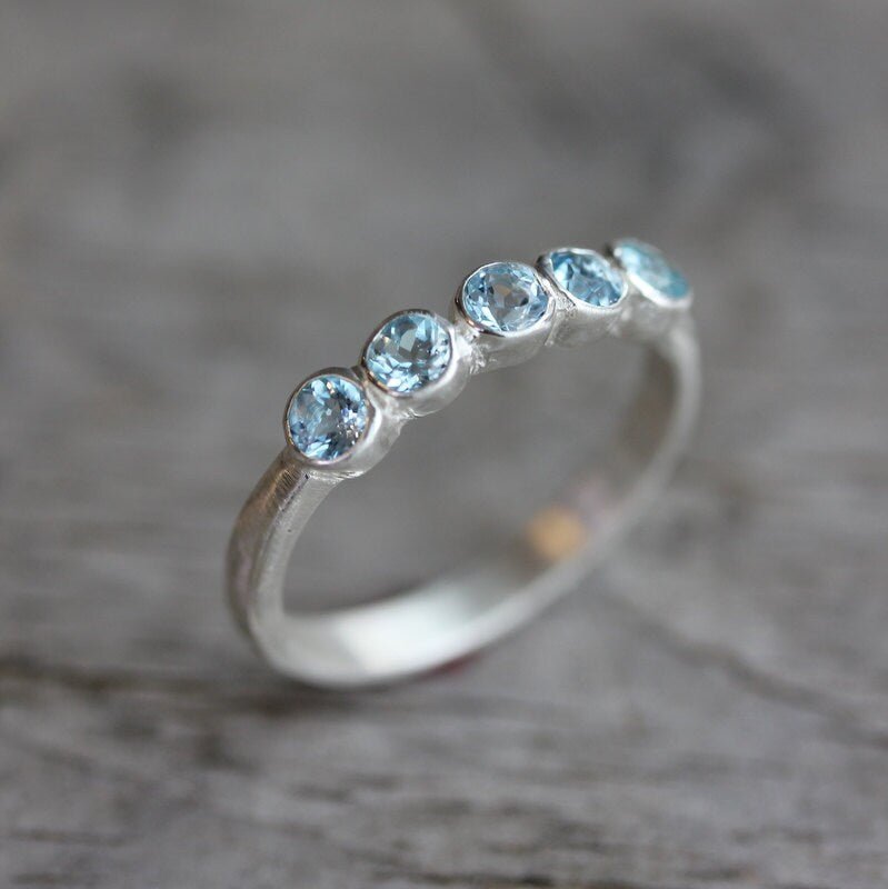 Aquamarine Anniversary Band Ring in Sterling Silver - Madelynn Cassin Designs