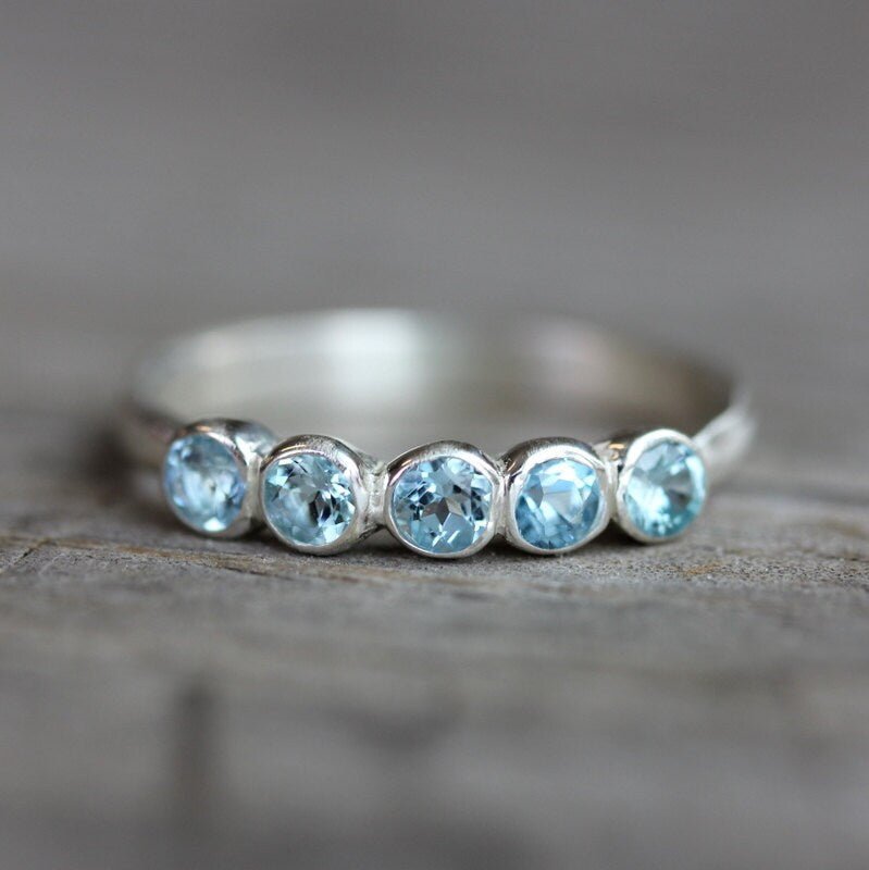 Aquamarine Anniversary Band Ring in Sterling Silver - Madelynn Cassin Designs