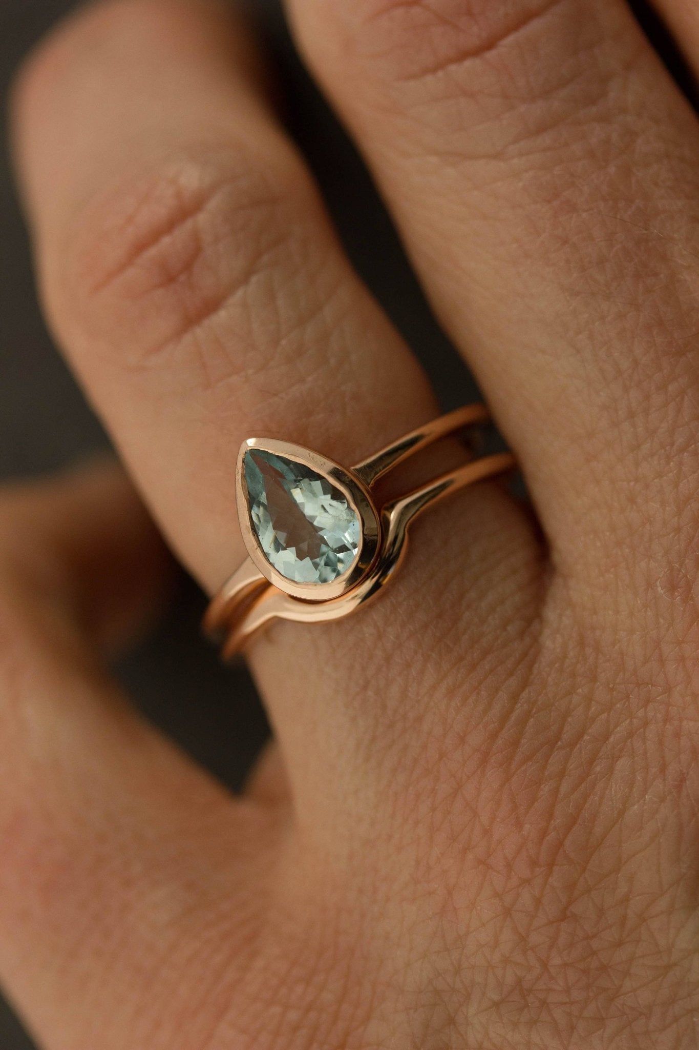 Aquamarine Pear Rose Gold Wedding Set - Madelynn Cassin Designs