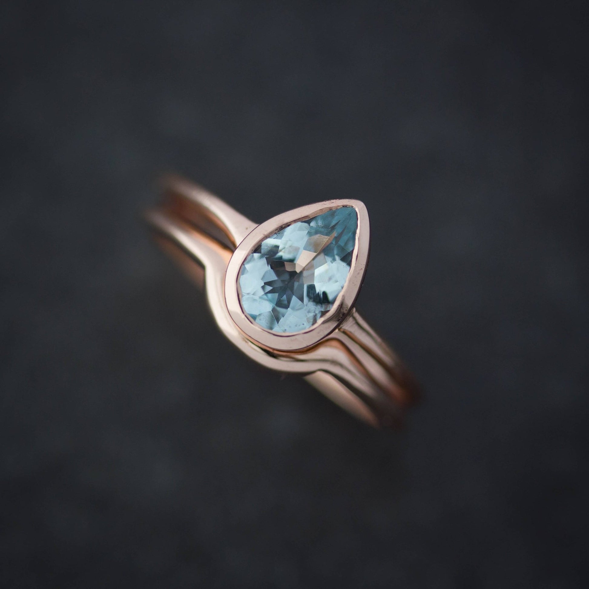 Aquamarine Pear Rose Gold Wedding Set - Madelynn Cassin Designs