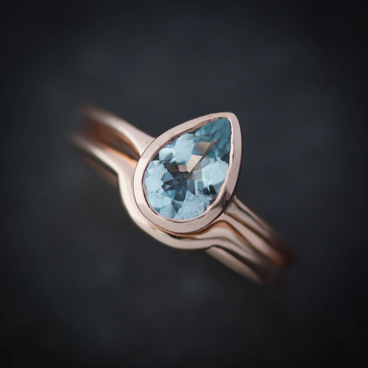 Aquamarine Pear Rose Gold Wedding Set - Madelynn Cassin Designs