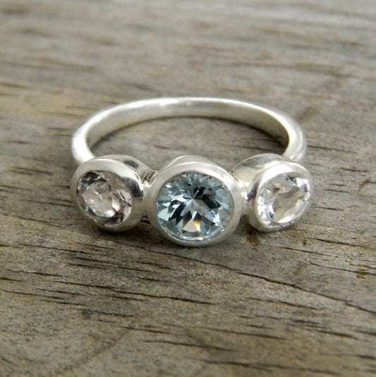 Aquamarine Ring with White Topaz - Madelynn Cassin Designs