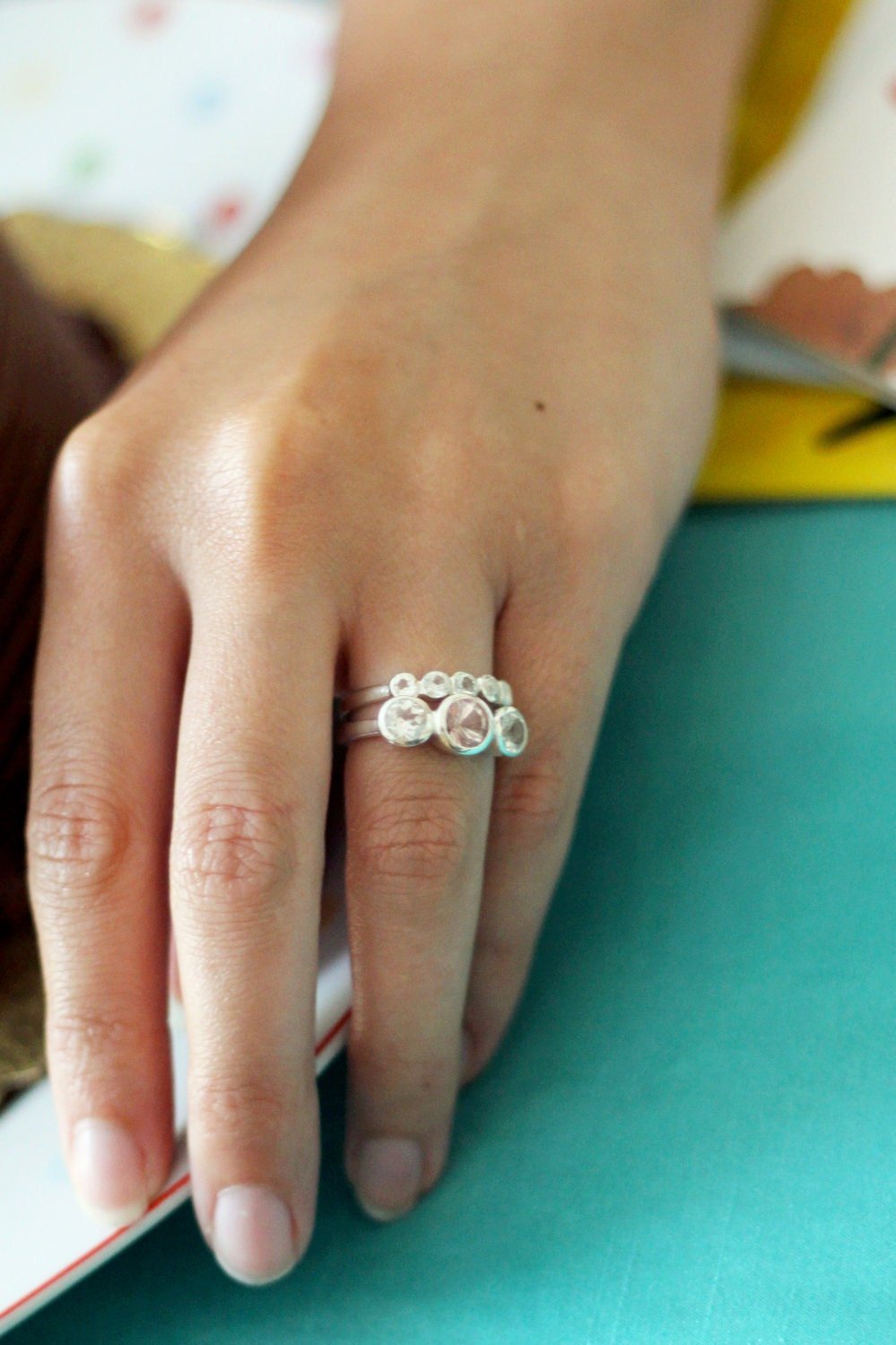 Aquamarine Ring with White Topaz - Madelynn Cassin Designs