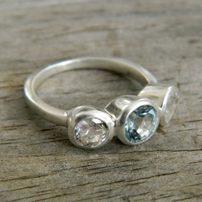 Aquamarine Ring with White Topaz - Madelynn Cassin Designs