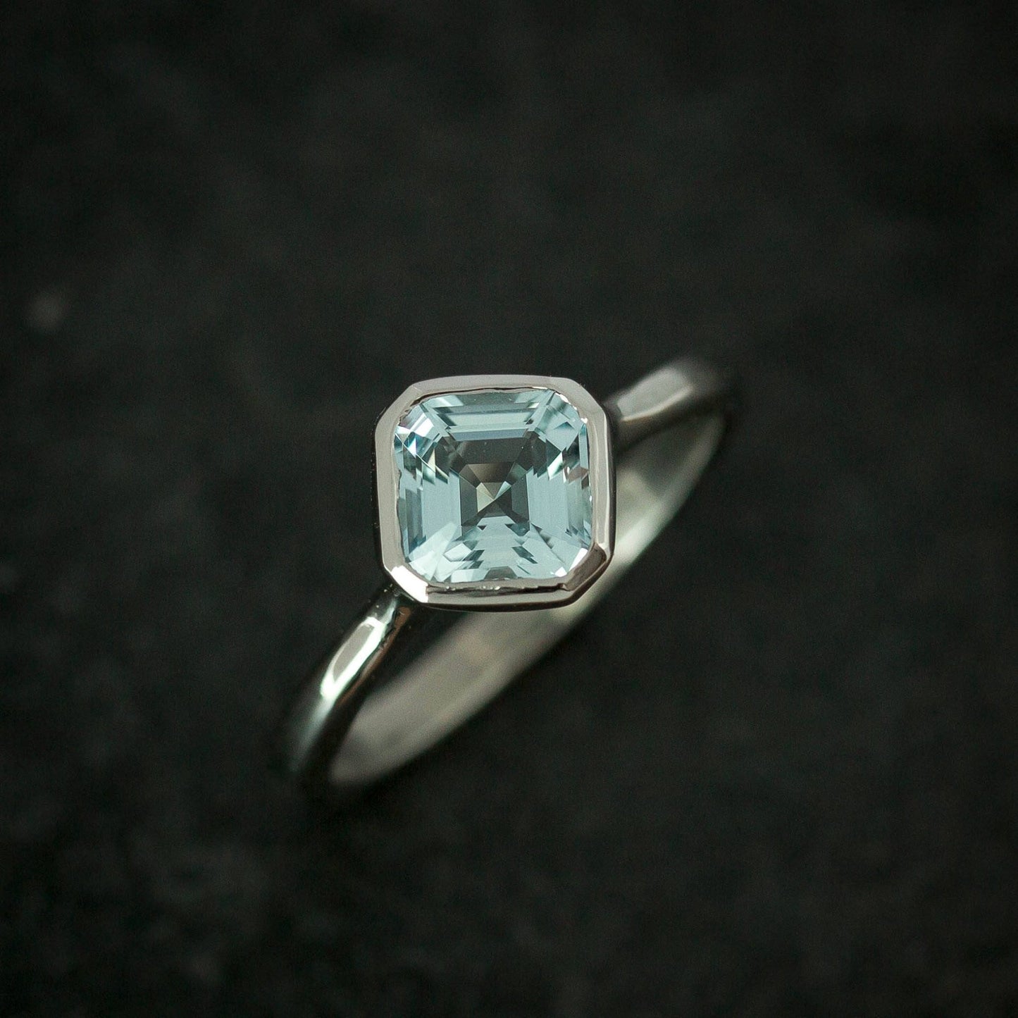 Asscher Cut Aquamarine and White Gold Ring - Madelynn Cassin Designs