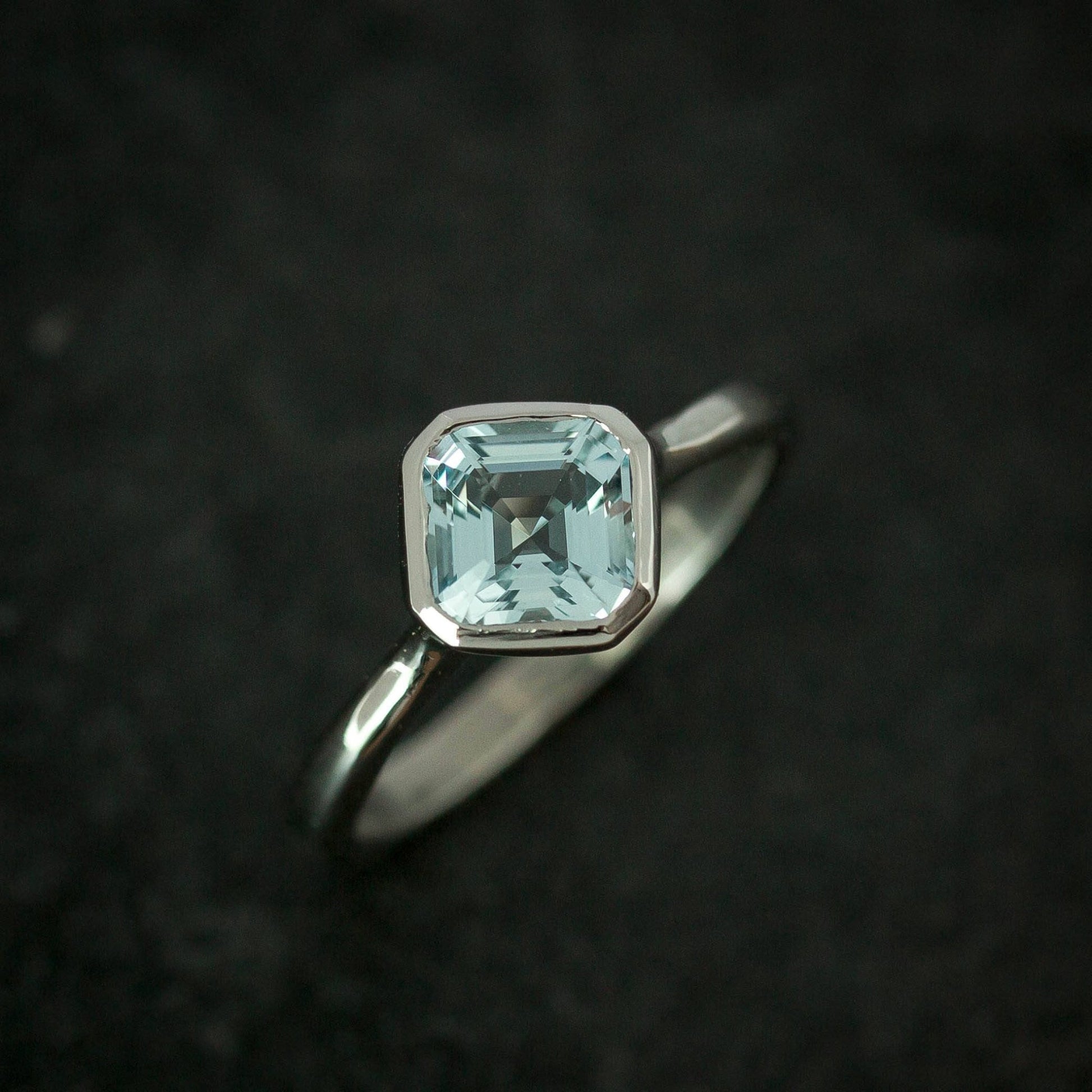 Asscher Cut Aquamarine and White Gold Ring - Madelynn Cassin Designs