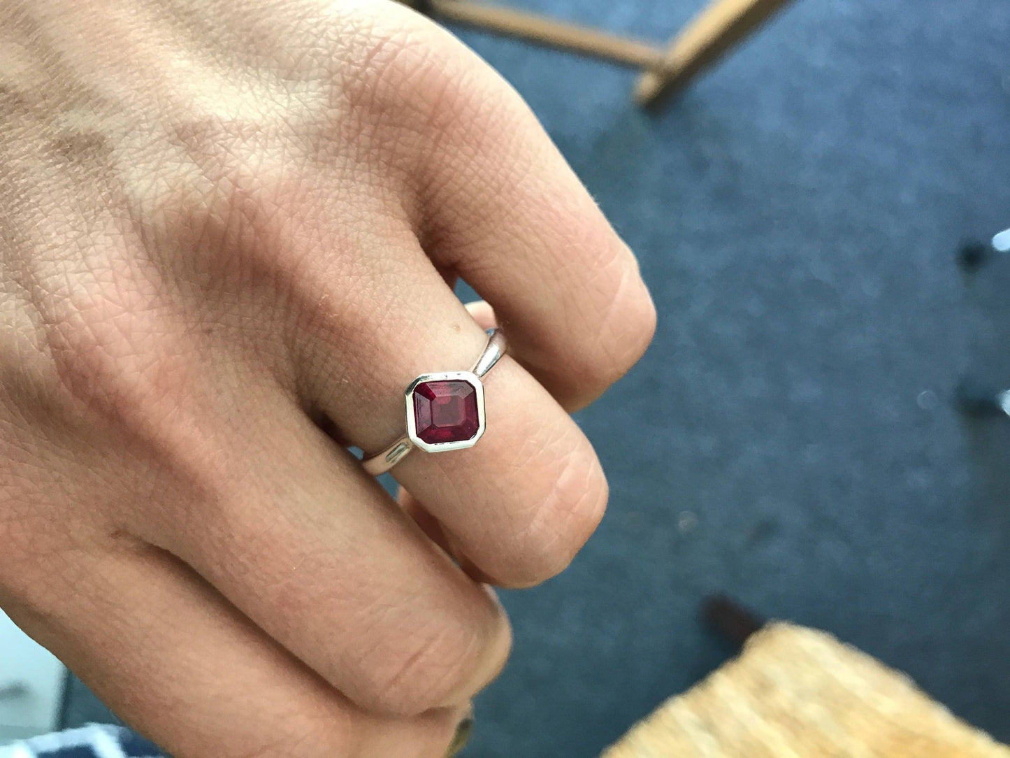 Asscher Cut Ruby Solitaire Ring - Madelynn Cassin Designs