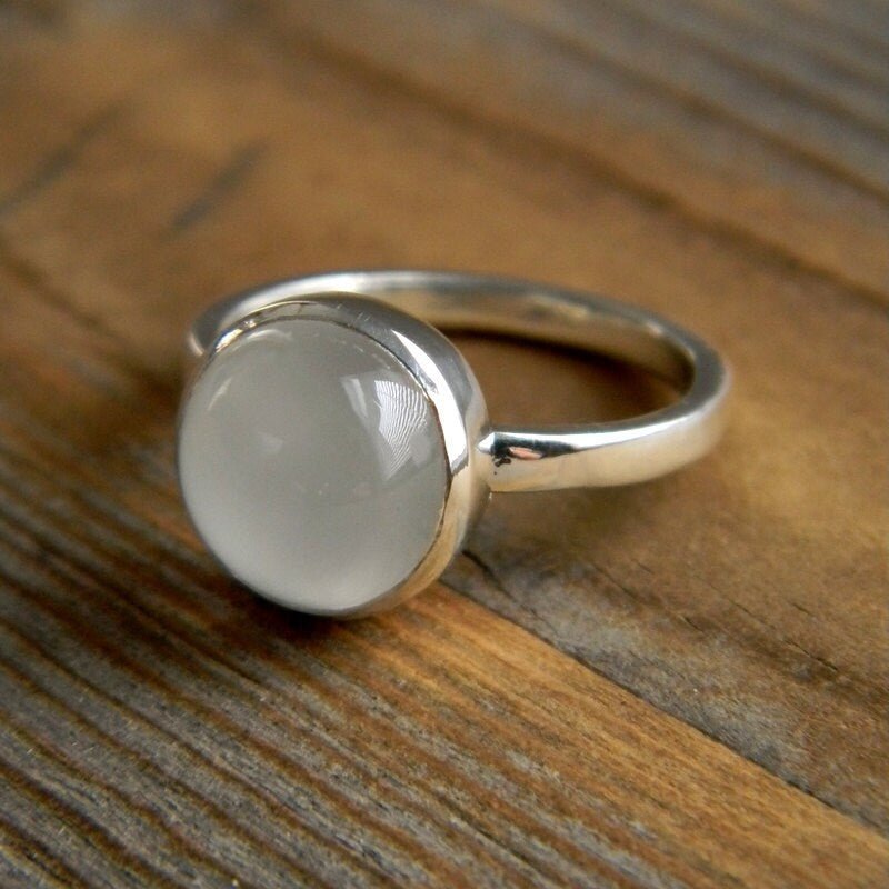 Bezel White Moonstone Ring in Sterling Silver - Madelynn Cassin Designs