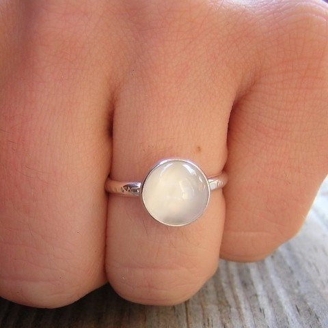 Bezel White Moonstone Ring in Sterling Silver - Madelynn Cassin Designs