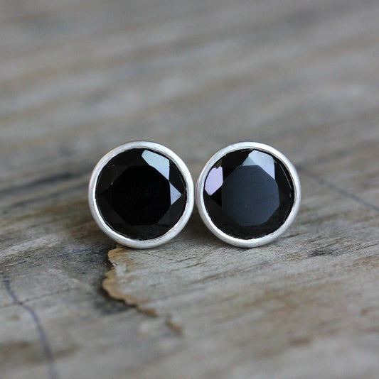 Black Garnet Sterling Post Earrings, Black Stone Studs, January Birthstone - Madelynn Cassin Designs