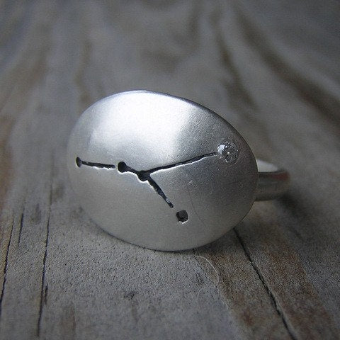 Cancer Zodiac Ring with a Diamond - Madelynn Cassin Designs