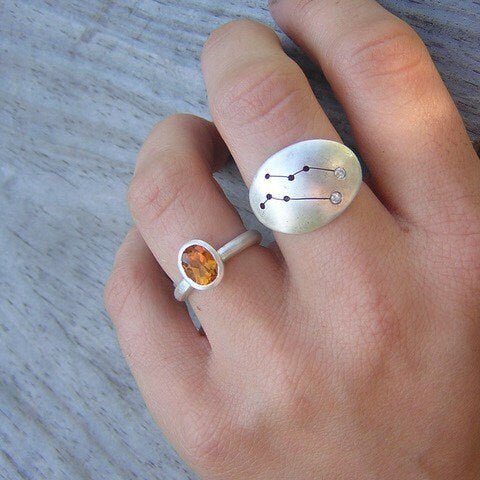 Cancer Zodiac Ring with a Diamond - Madelynn Cassin Designs