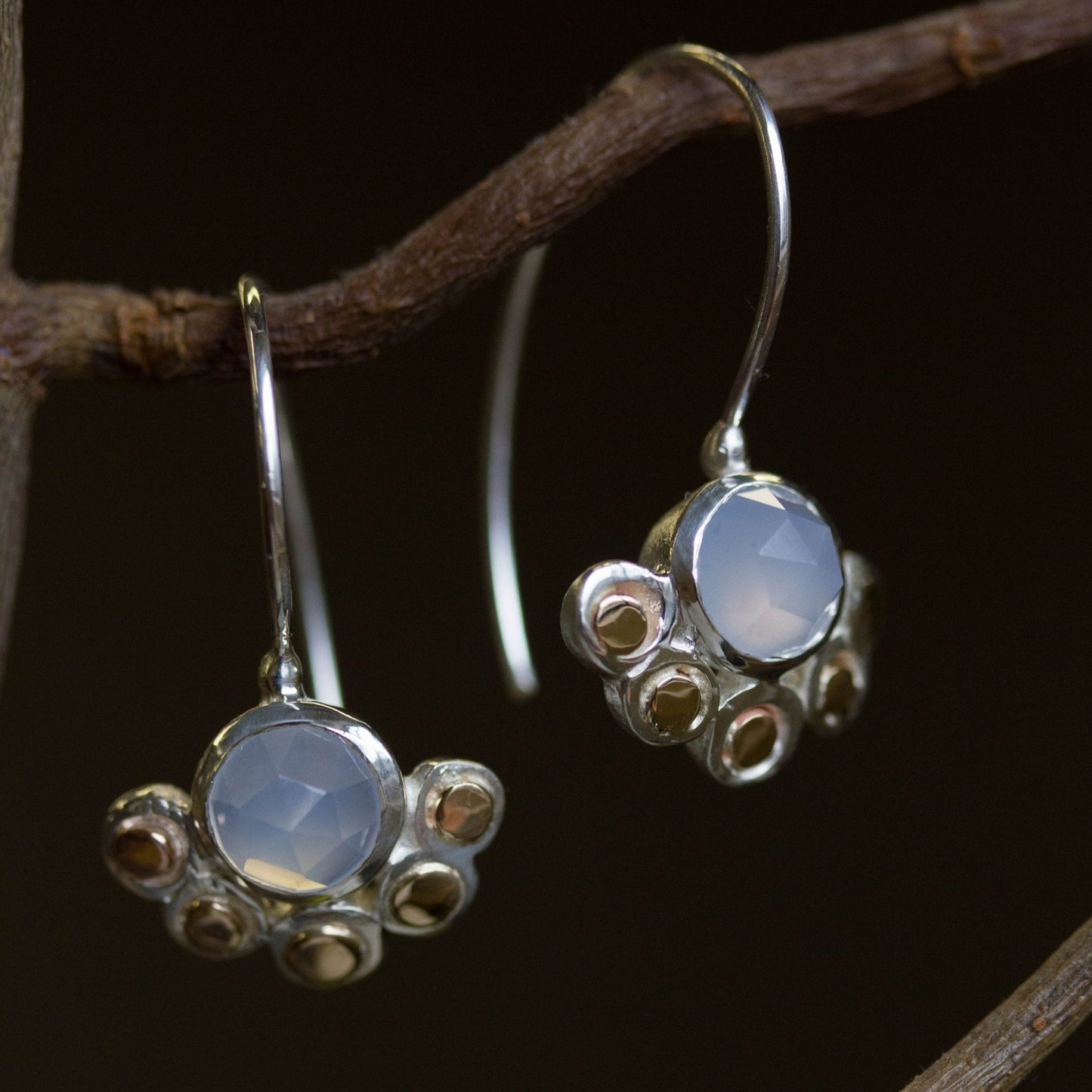 Chalcendony Earrings in Mixed Metals - Madelynn Cassin Designs