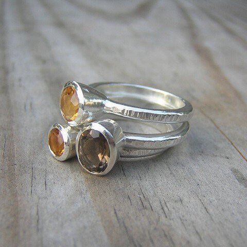 Citrine and Smokey Quartz Stacking Ring Set - Madelynn Cassin Designs