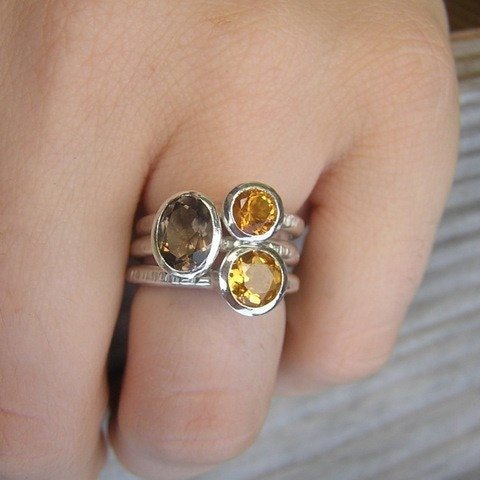 Citrine and Smokey Quartz Stacking Ring Set - Madelynn Cassin Designs