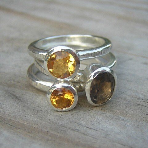 Citrine and Smokey Quartz Stacking Ring Set - Madelynn Cassin Designs