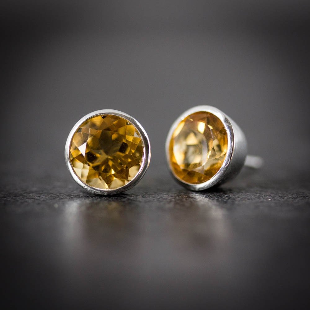 Citrine Earrings bezel set in sterling silver - Madelynn Cassin Designs