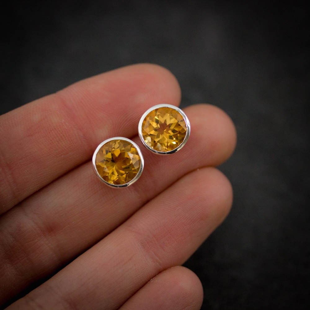 Citrine Earrings bezel set in sterling silver - Madelynn Cassin Designs