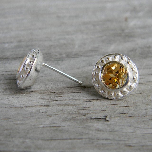 Citrine Earrings Golden Gemstone Post Earrings - Madelynn Cassin Designs