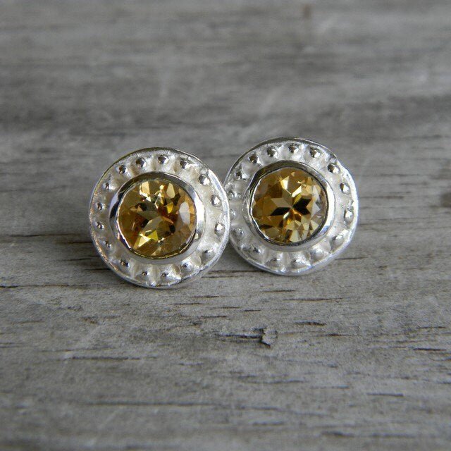 Citrine Earrings Golden Gemstone Post Earrings - Madelynn Cassin Designs