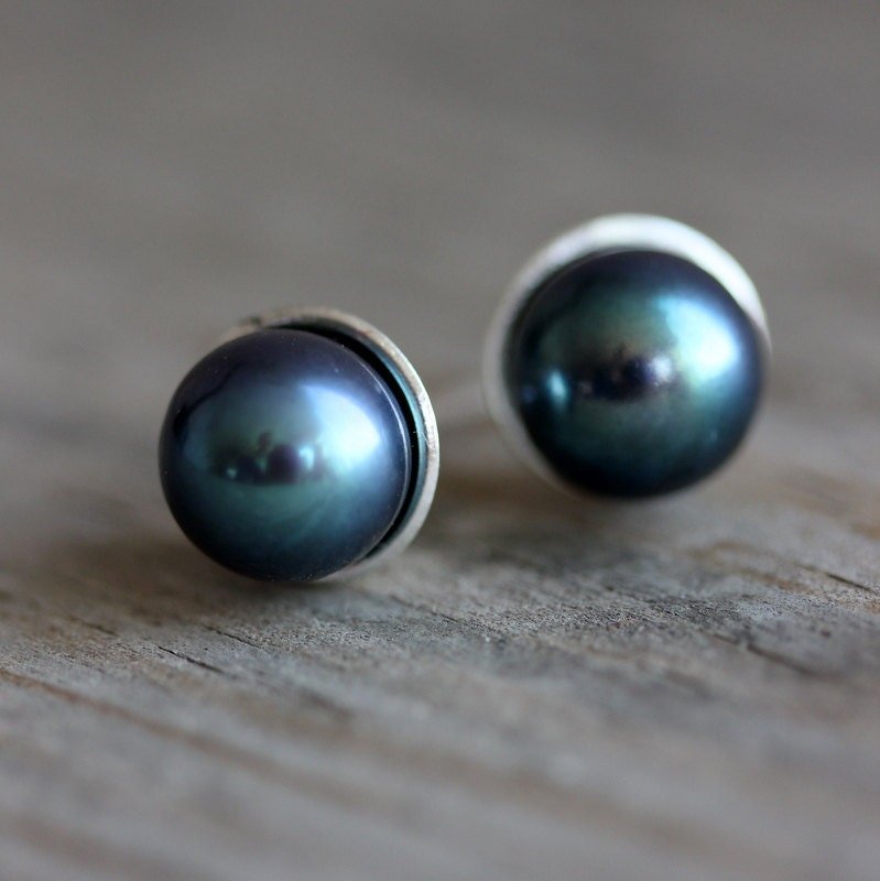 Classic Handmade Pearl Studs, Peacock Pearl 8mm Post Earrings, Freshwater  Cultured Pearls