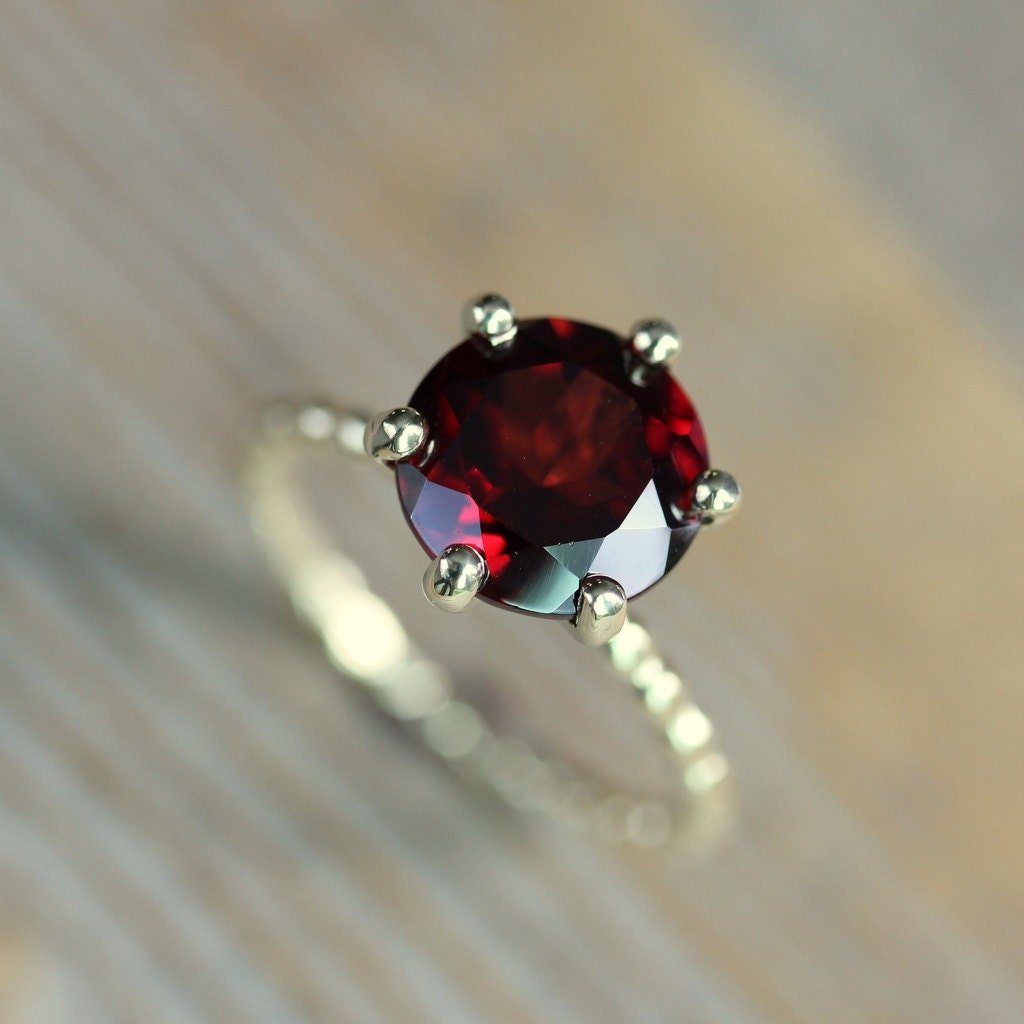 Crimson Red Garnet Ring and Recycled Gold Ring - Madelynn Cassin Designs