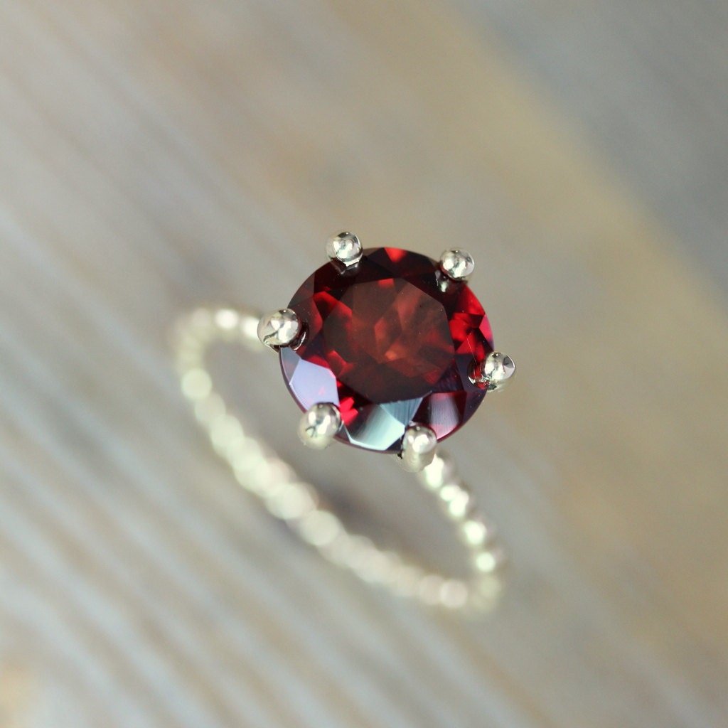 Crimson Red Garnet Ring and Recycled Gold Ring - Madelynn Cassin Designs