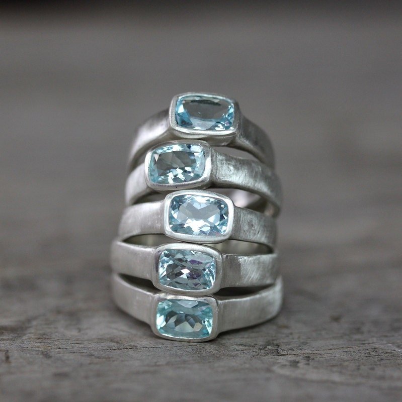 Cushion Cut Aquamarine And Sterling Silver Ring - Madelynn Cassin Designs