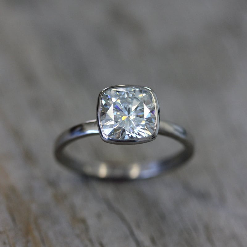 Cushion Cut White Gold Moissanite Ring - Madelynn Cassin Designs