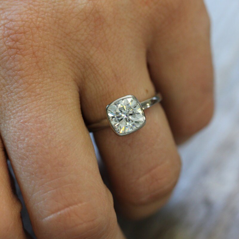 Cushion Cut White Gold Moissanite Ring - Madelynn Cassin Designs