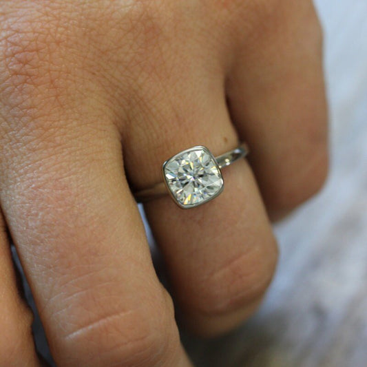 Cushion Cut White Gold Moissanite Ring - Madelynn Cassin Designs