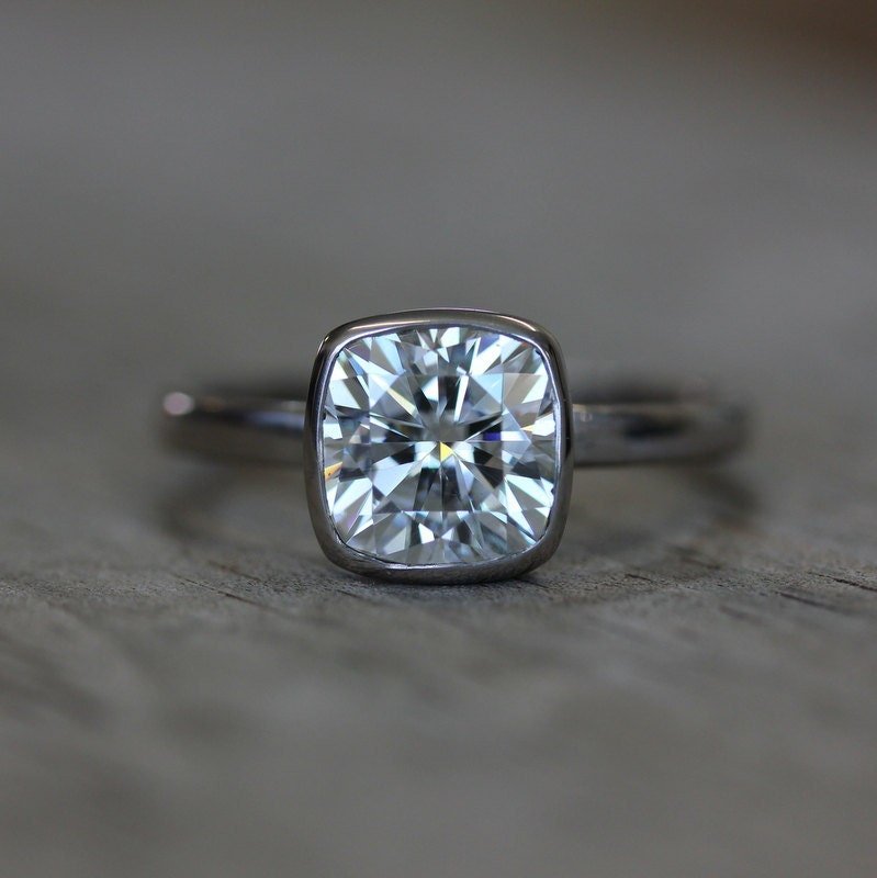 Cushion Cut White Gold Moissanite Ring - Madelynn Cassin Designs