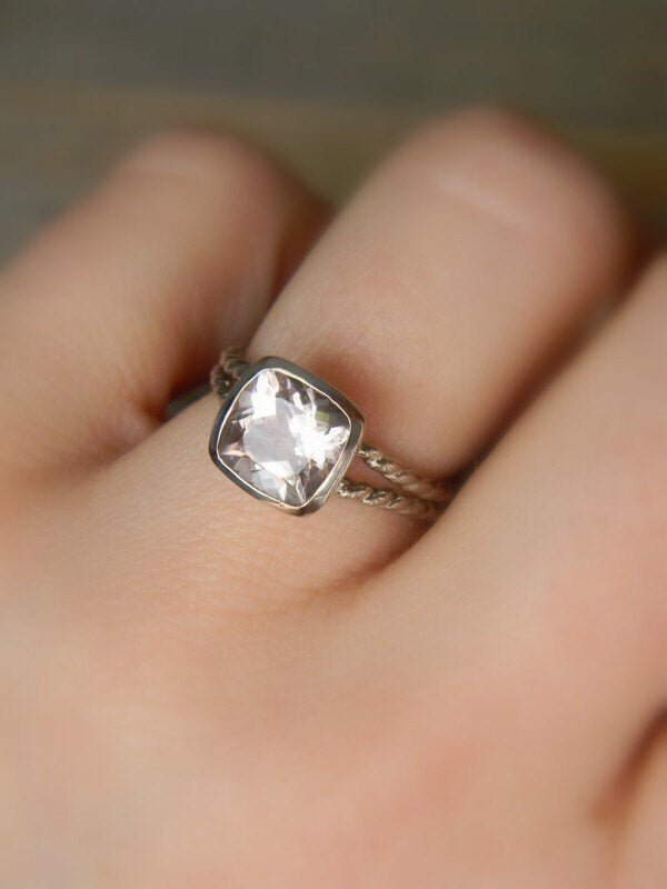 Cushion Morganite Ring in Handmade Palladium 14k White Gold - Madelynn Cassin Designs