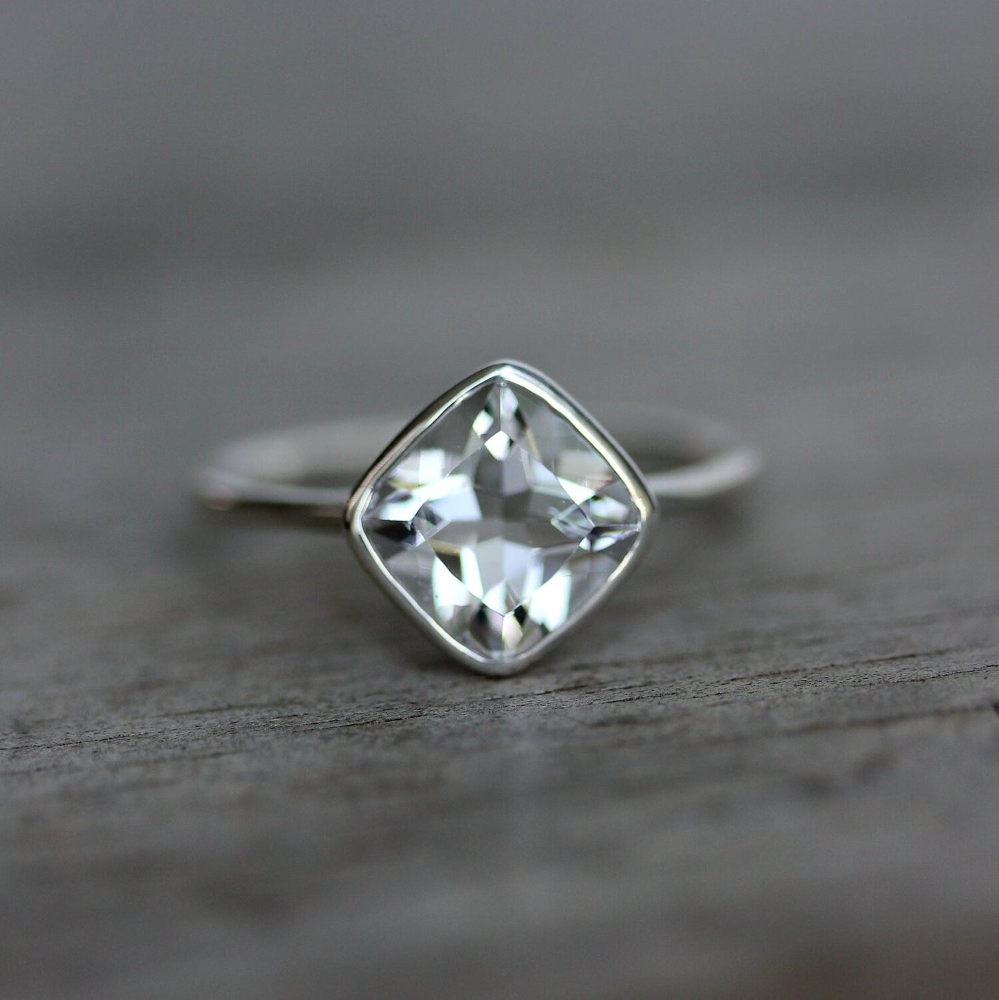 Custom Finish White Topaz Ring, Cushion Cut Ring - Madelynn Cassin Designs