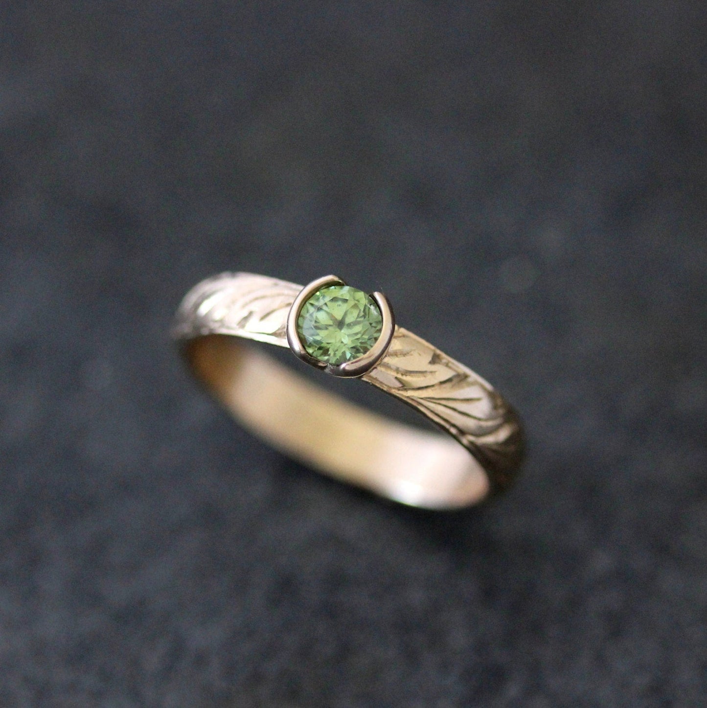Demantoid Garnet 14k Yellow Gold and Half Bezel Ring - Madelynn Cassin Designs
