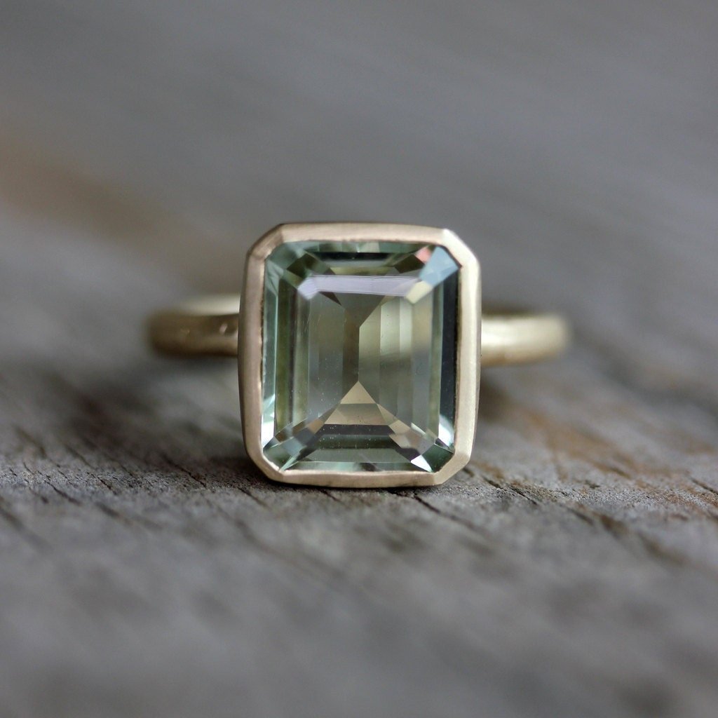 Emerald Cut Green Amethyst Ring, Prasiolite Ring - Madelynn Cassin Designs