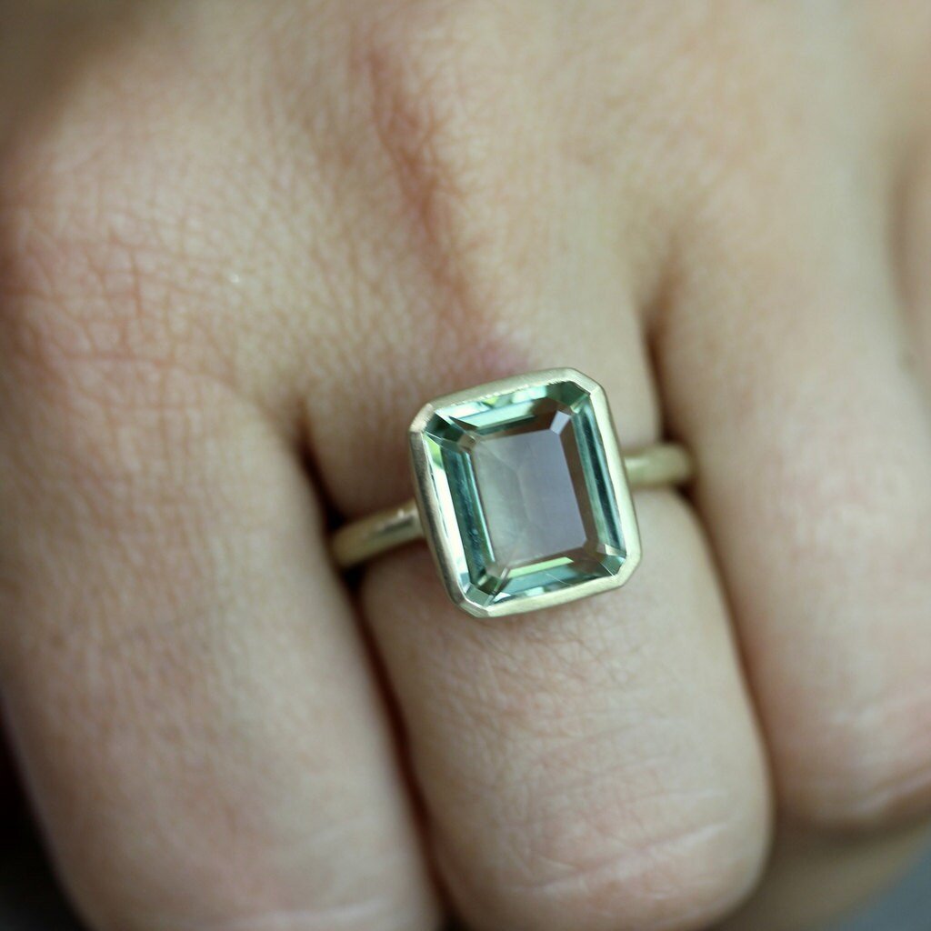 Emerald Cut Green Amethyst Ring, Prasiolite Ring - Madelynn Cassin Designs