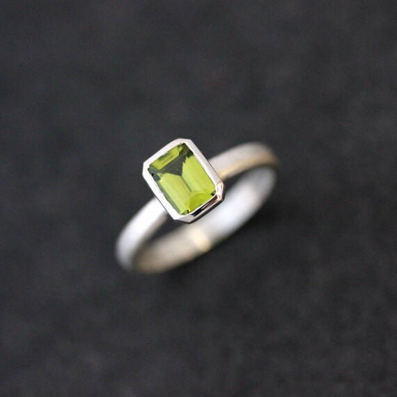 Emerald Cut Octagon Peridot Ring in Sterling Silver - Madelynn Cassin Designs