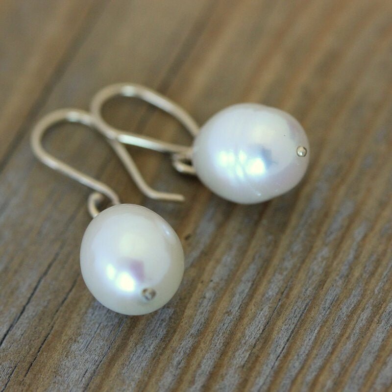 Freshwater Pearl and 14k Yellow Gold Dangle Drop Earrings - Madelynn Cassin Designs