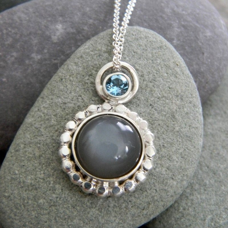 Gray Moonstone White Topaz Necklace - Madelynn Cassin Designs