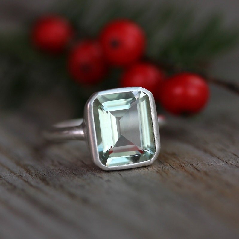 Green Amethyst Emerald Cut Gemstone Ring - Madelynn Cassin Designs