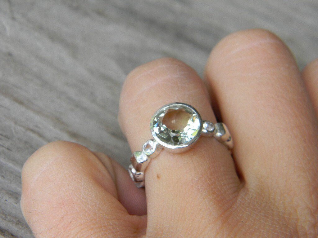 Green Amethyst Ring and White Topaz Ring - Madelynn Cassin Designs