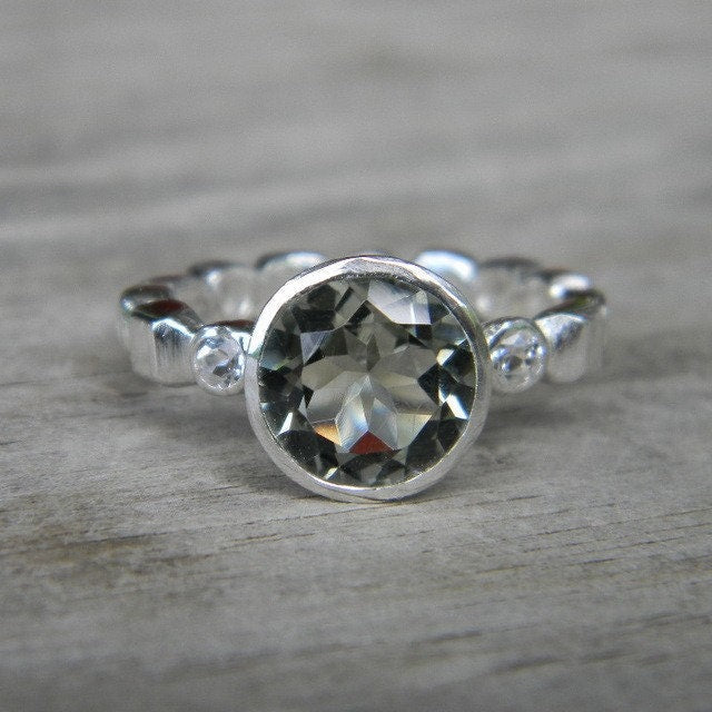 Green Amethyst Ring and White Topaz Ring - Madelynn Cassin Designs