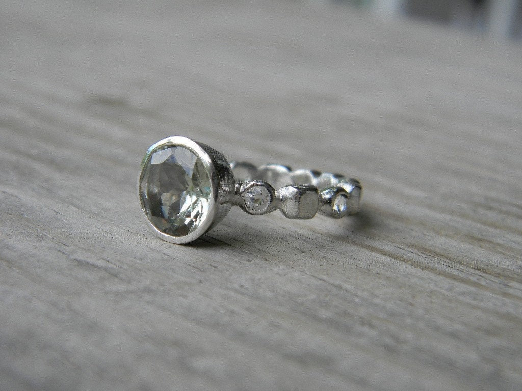 Green Amethyst Ring and White Topaz Ring - Madelynn Cassin Designs