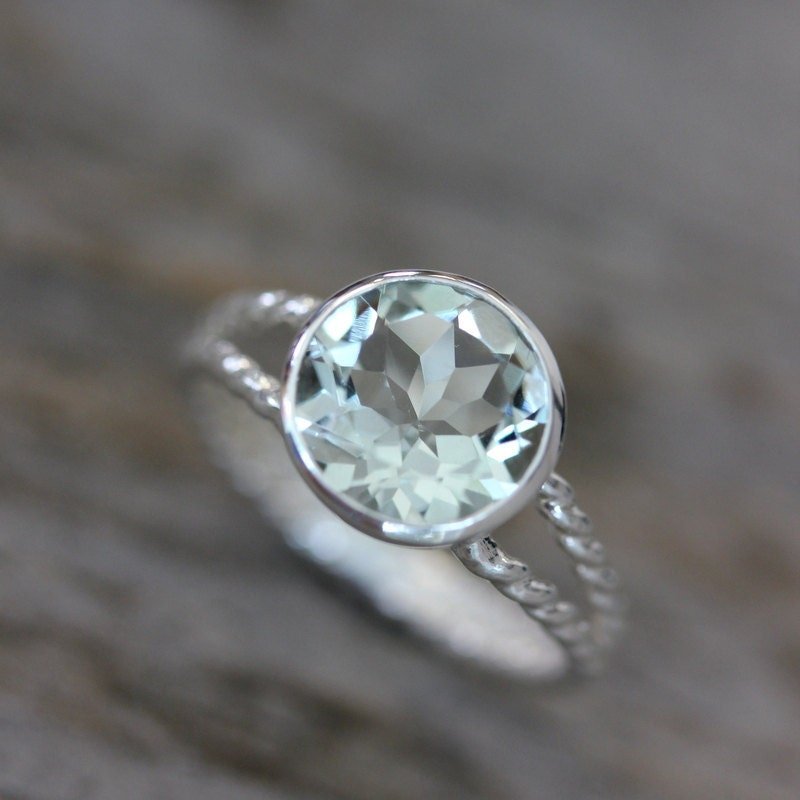 Green Amethyst Ring, with Split Shank Nautical Rope Band - Madelynn Cassin Designs
